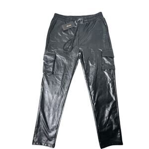 Shinestar Black Faux Leather Cargo Jogger Pants Women’s XL Y2K High Rise